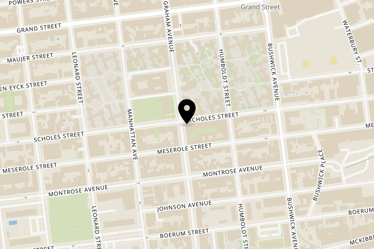 Map showing the location of Mike Deli & Grill on 200 Graham Ave in Brooklyn
